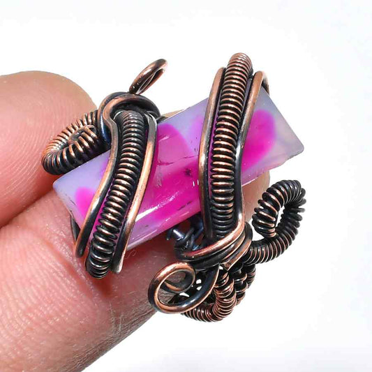 Ezra’s Veil – Pink Agate Copper Pendant