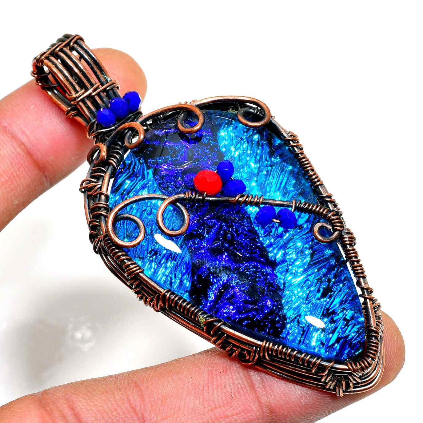 Azure Veil – Copper-Wrapped Blue Gem Pendant