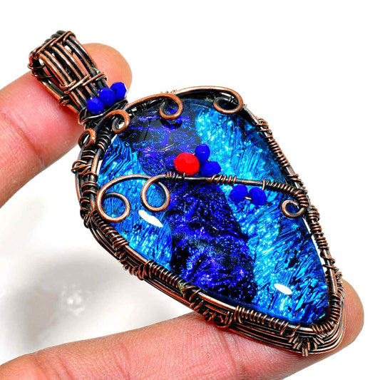 Azure Veil – Copper-Wrapped Blue Gem Pendant