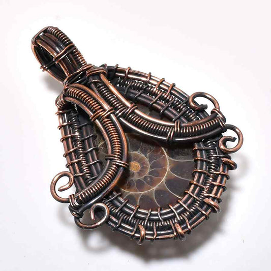 Gaia’s Spiral – Oxidized Copper Ammonite Pendant