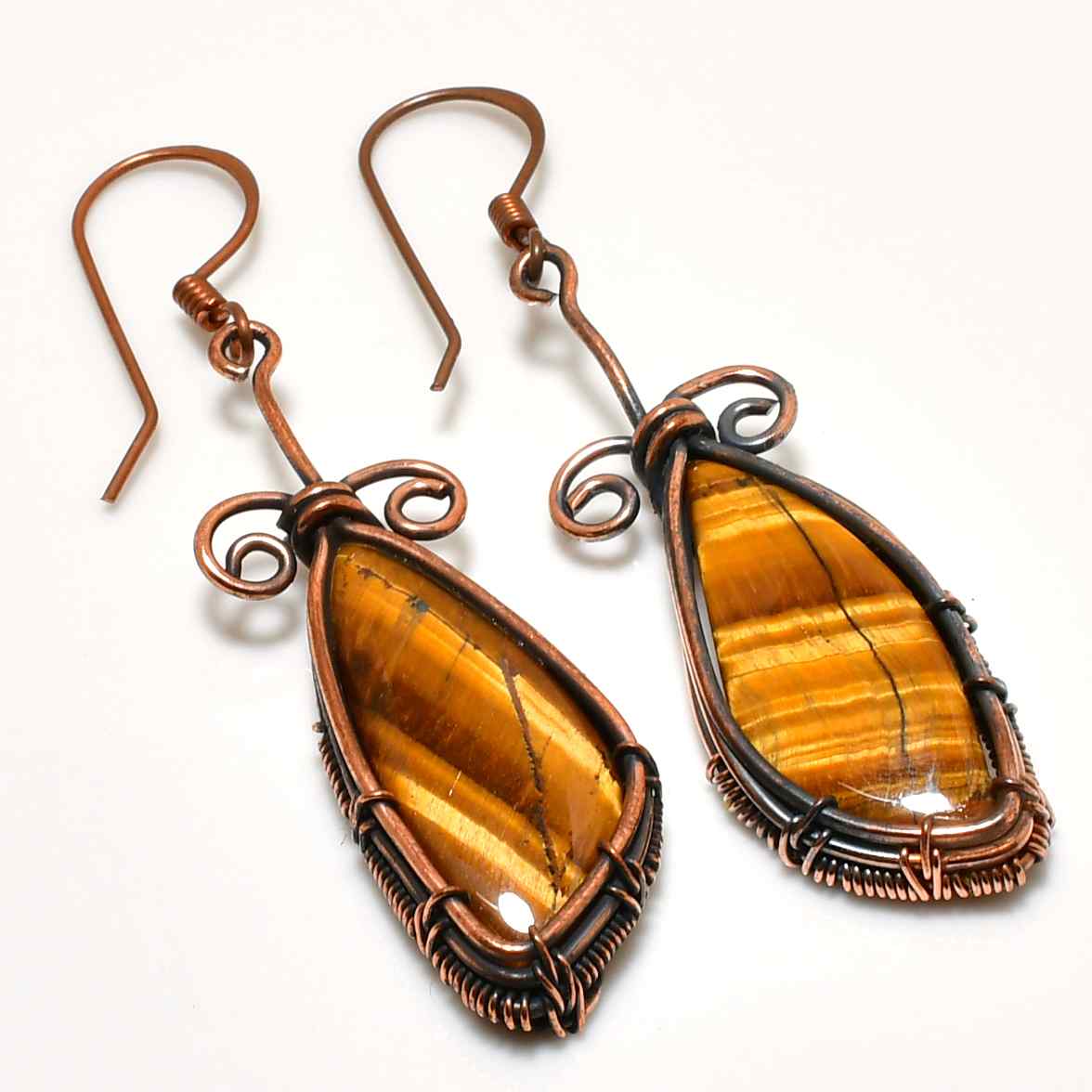 Lionheart’s Gaze – Tiger’s Eye Copper Earrings