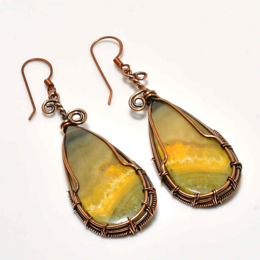 Solar Harmony – Yellow Agate Copper Earrings