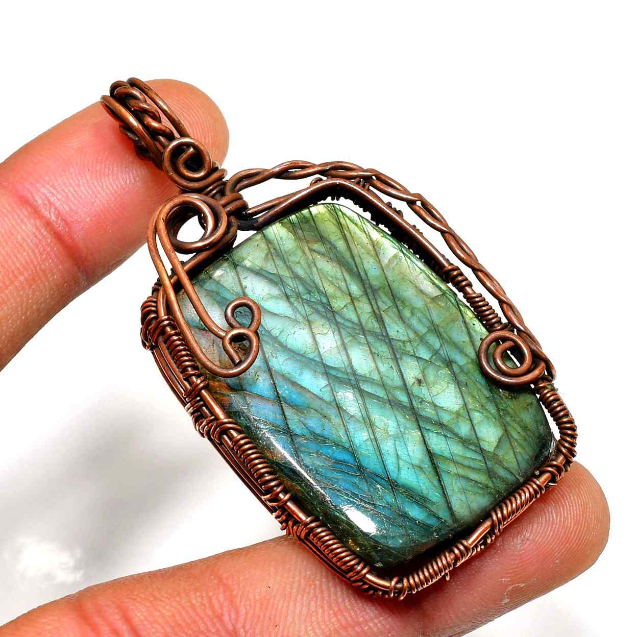 Aurora’s Veil – Labradorite Copper Pendant