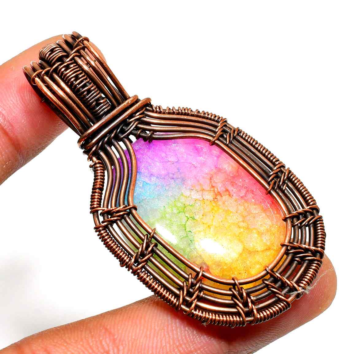 Iris’s Prism – Rainbow Aura Quartz Copper Pendant