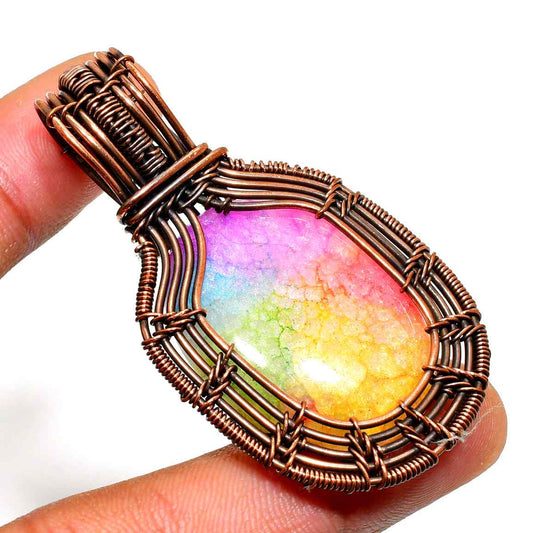 Iris’s Prism – Rainbow Aura Quartz Copper Pendant