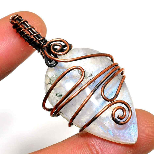 Moonlit Dreamcatcher – Oxidized Copper Moonstone Pendant