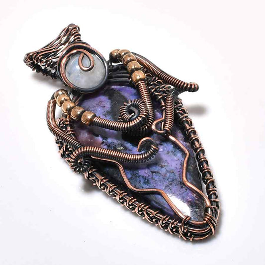 Moonlit Harmony – Amethyst & Moonstone Copper Pendant