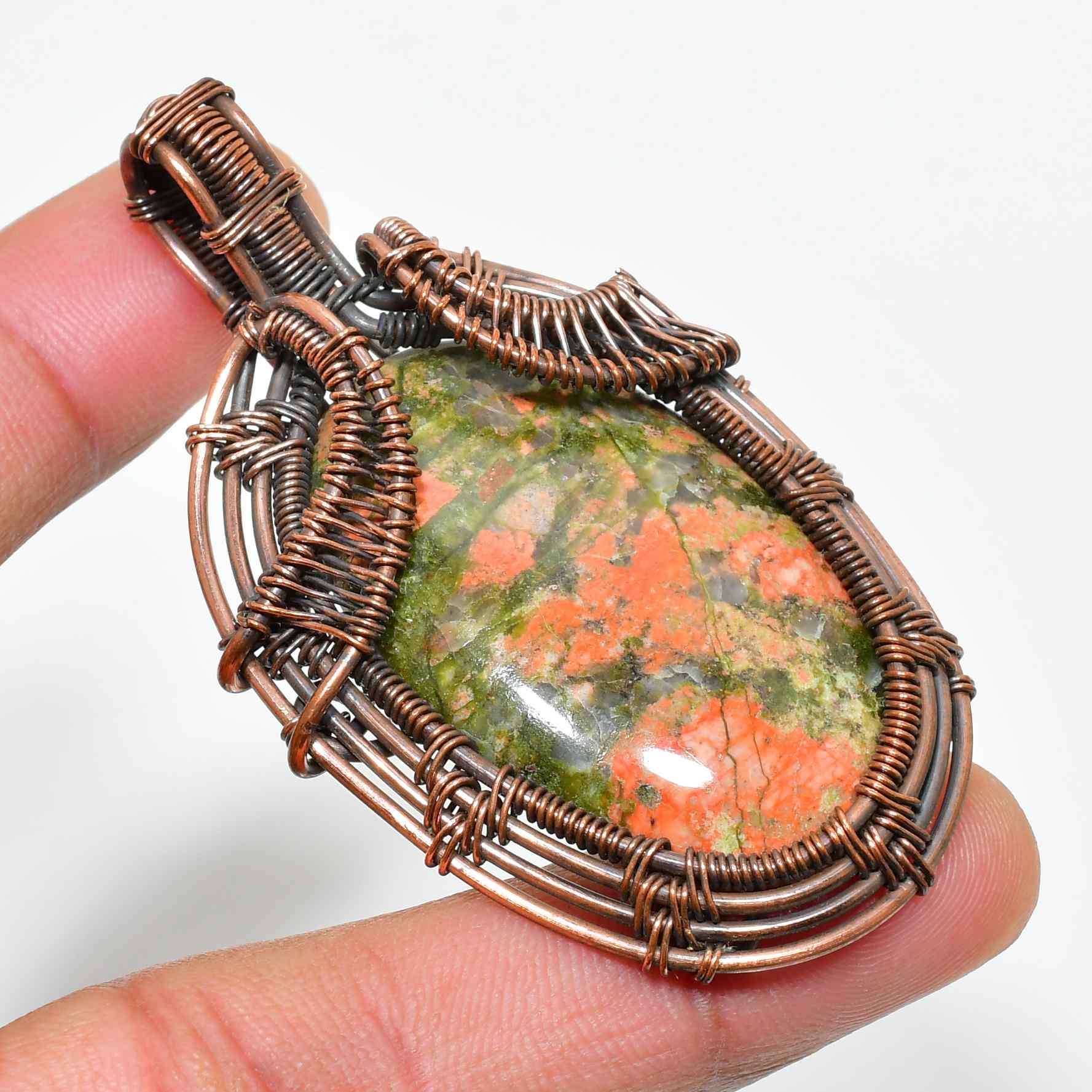 Earth’s Embrace – Unakite & Oxidized Copper Pendant