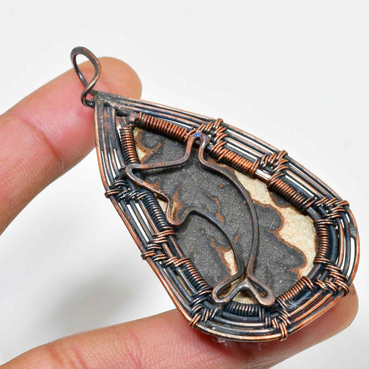Peaceful Ember – Rustic Wire-Wrapped Stone Pendant