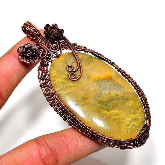 Gilded Oasis – Yellow-Green Jasper Copper Pendant