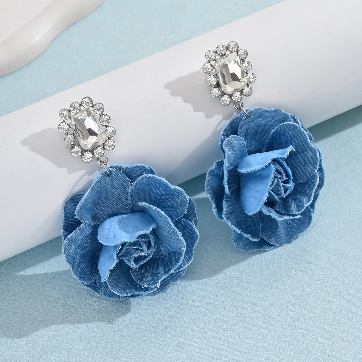 Vintage Blue Rose Earrings