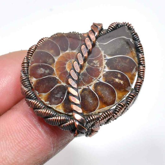 Earth’s Embrace – Copper-Wrapped Ammonite Pendant