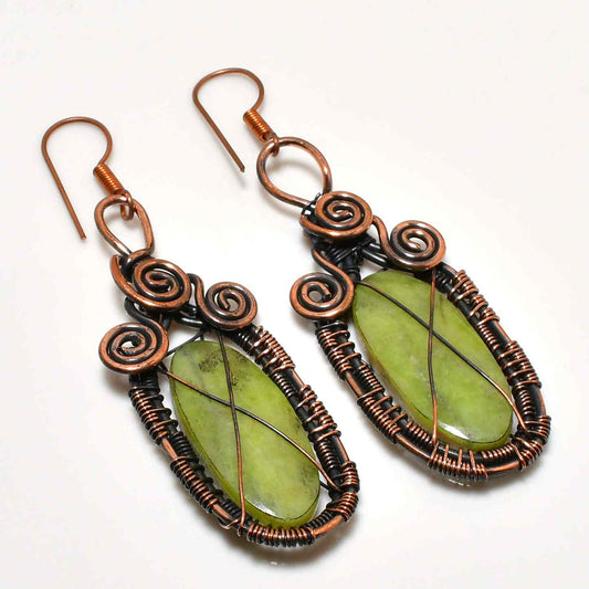 Verdant Whispers – Jade & Copper Serenity Earrings