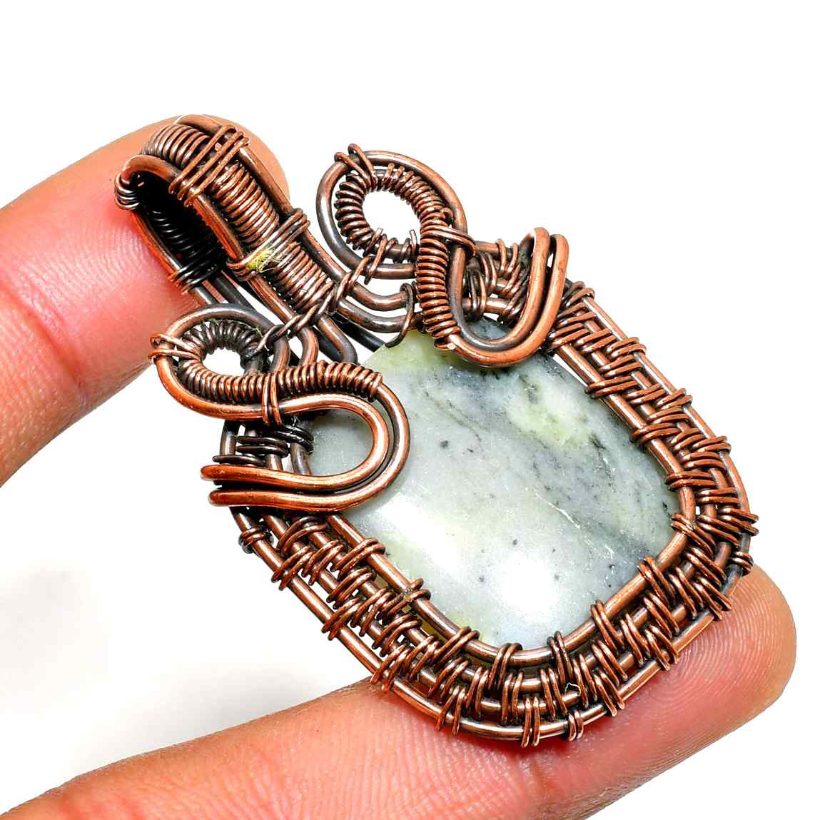 Tranquil Touch – Oxidized Copper Gemstone Pendant
