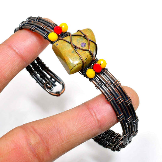 Golden Muse – Natural Yellow Stone Wire-Wrapped Bracelet