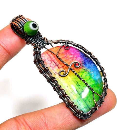 Aurora’s Embrace – Rainbow Agate & Copper Pendant