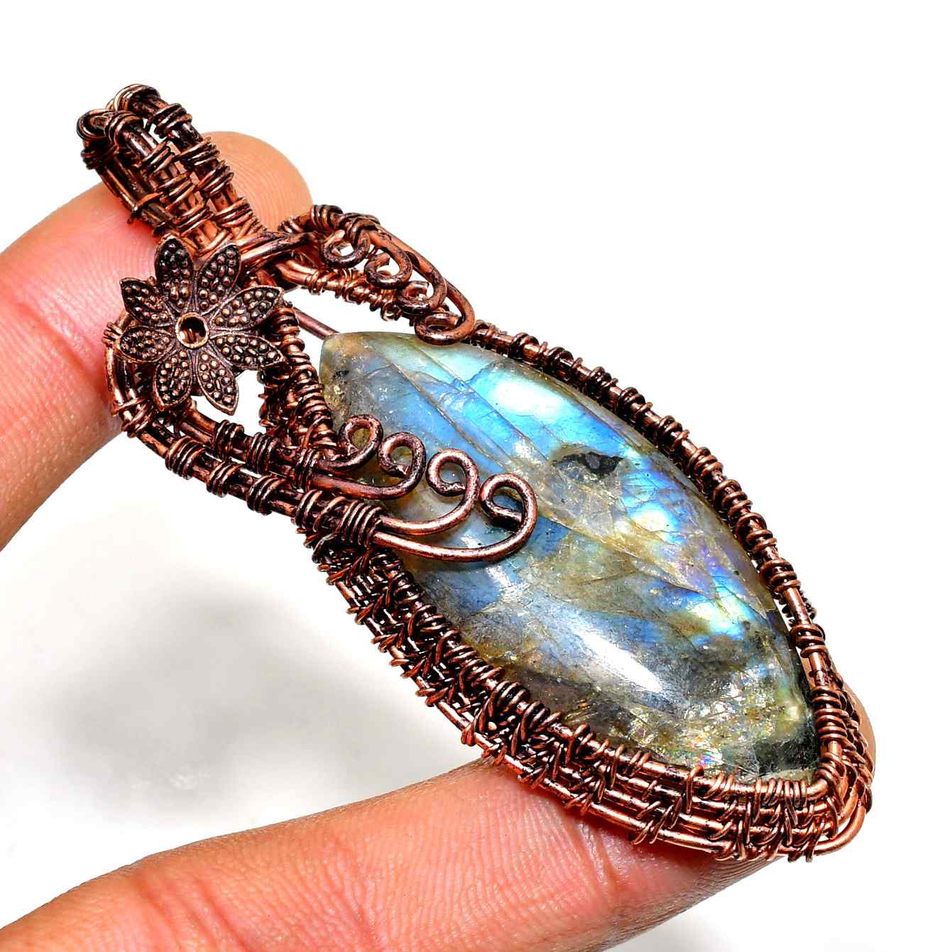 Aurora’s Shield – Labradorite Copper Pendant