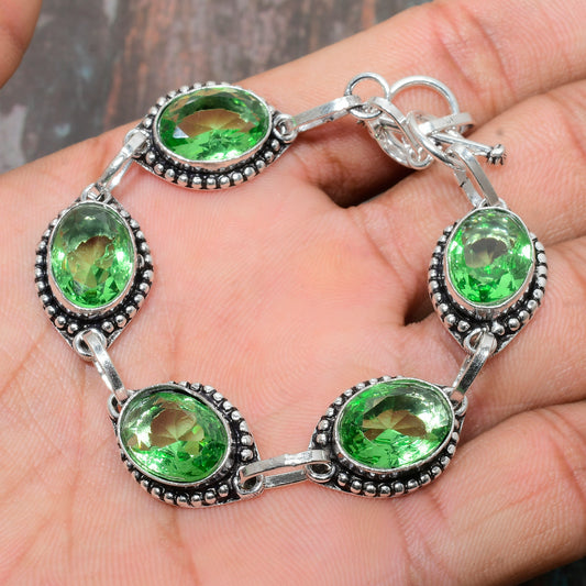 Verdant Whisper – Sterling Silver Green Quartz Bracelet