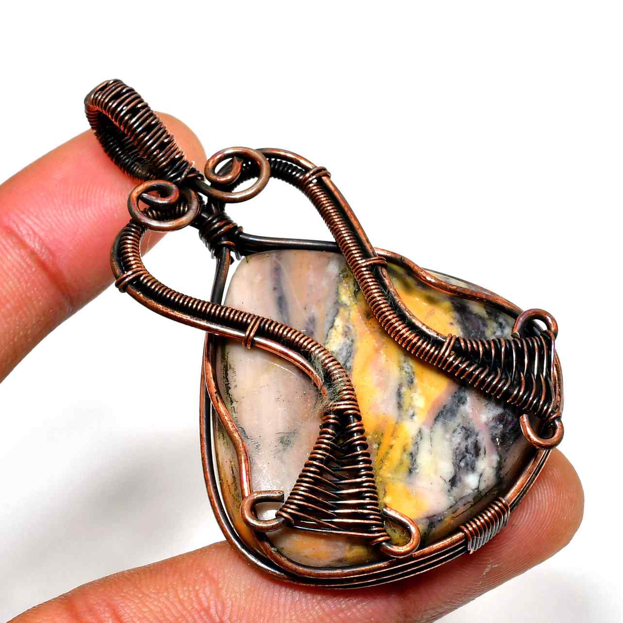 Spirit’s Embrace – Oxidized Copper & Natural Stone Pendant