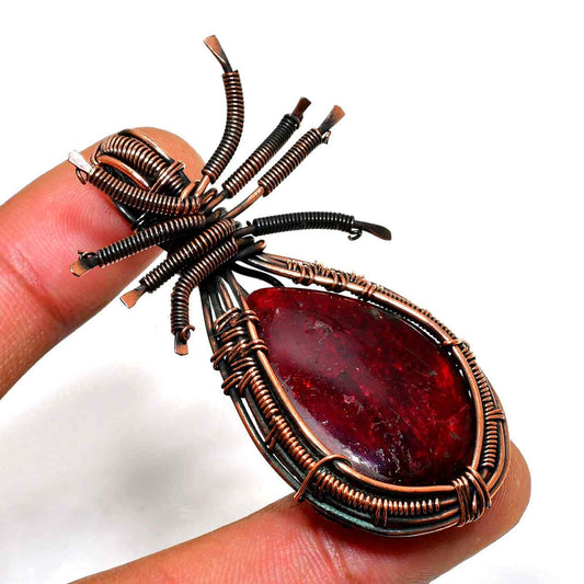 Arachne’s Flame – Red Stone Copper Pendant
