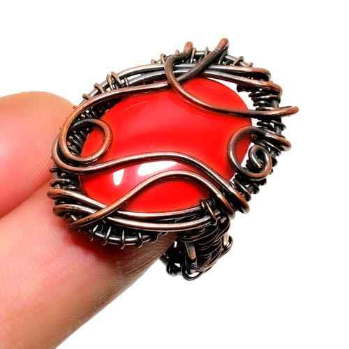 Coral Flame – Red Coral Copper Ring