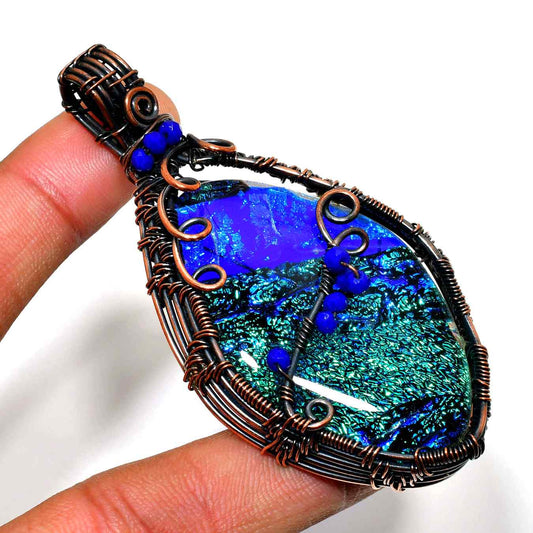 Celestial Reflection – Dichroic Glass & Copper Pendant