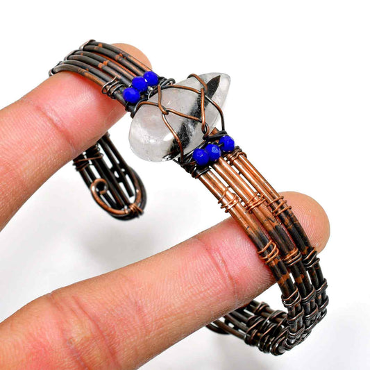 Celestial Clarity – Lapis & Quartz Copper Bracelet