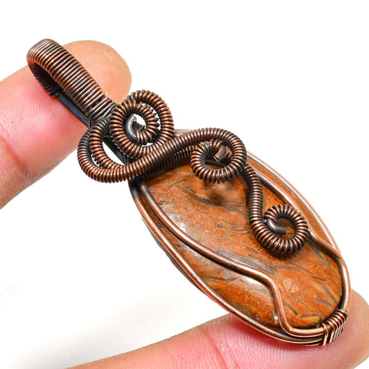 Gaia’s Embrace – Brown Jasper Copper Pendant