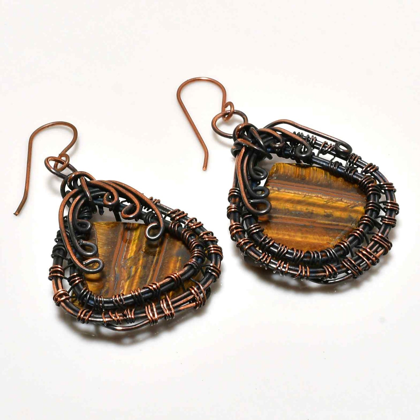 Tiger Eye Radiance – Copper Wire Earrings