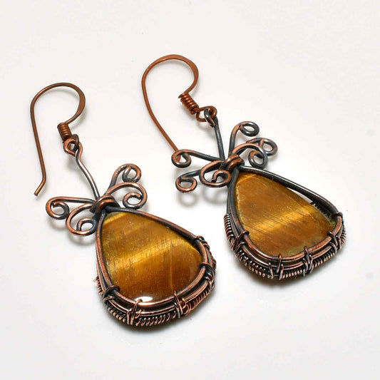 Lyra’s Shield – Tiger’s Eye Copper Earrings