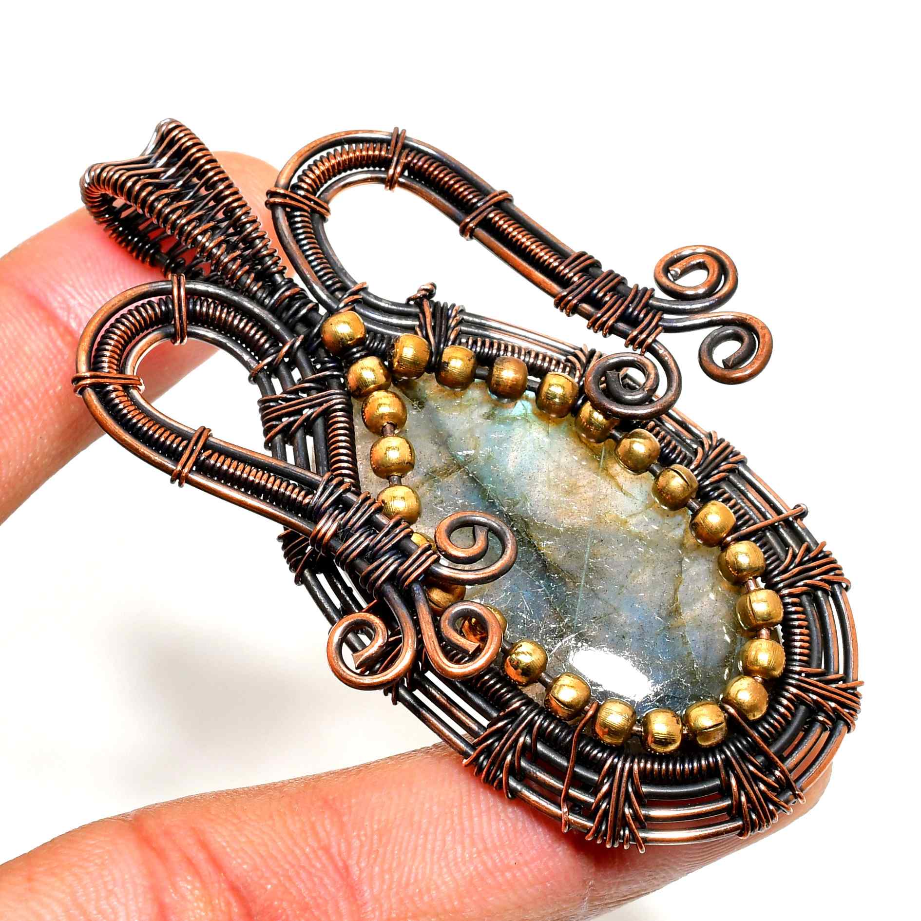 Radiant Labyrinth – Labradorite & Copper Pendant