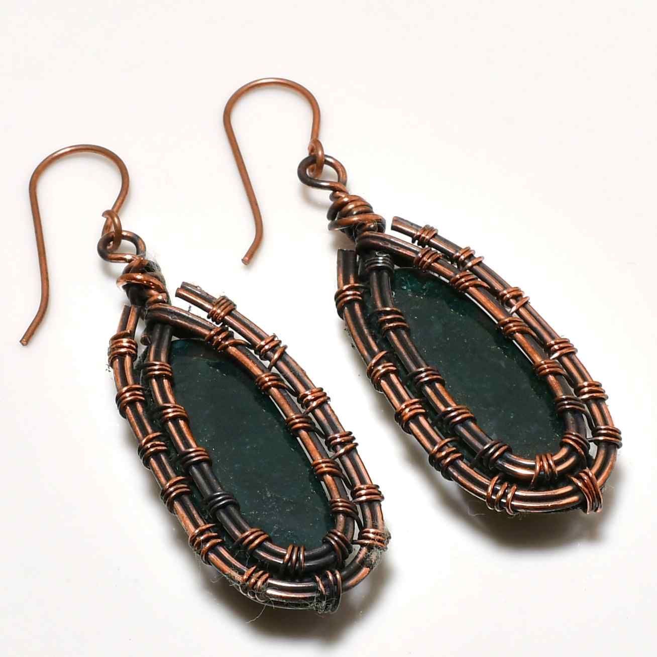 Gaia’s Embrace – Green Stone Copper Earrings