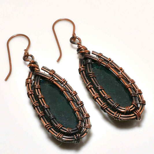 Gaia’s Embrace – Green Stone Copper Earrings
