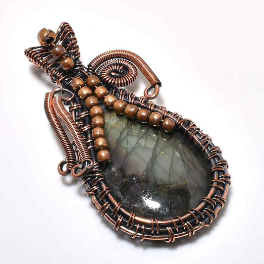 Celestial Shield – Labradorite & Copper Pendant