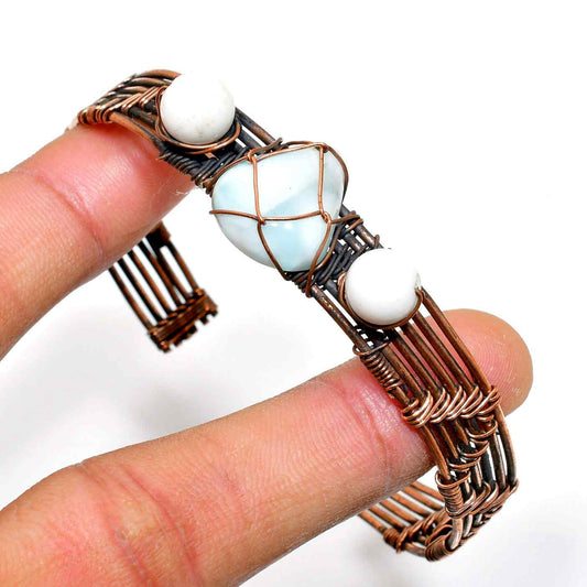 Tranquil Tide – Copper-Wrapped Blue Chalcedony & Howlite Bracelet