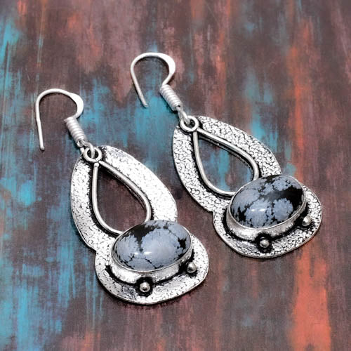 Luna’s Frost – Snowflake Obsidian Silver Earrings