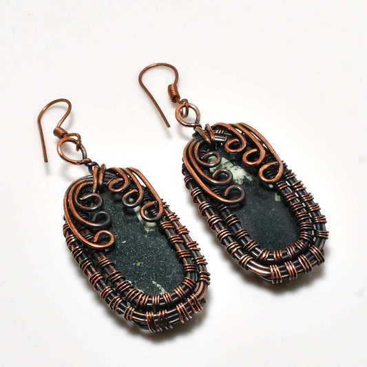 Emerald Essence – Copper-Wrapped Drop Earrings