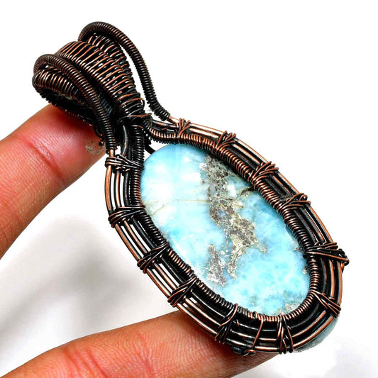 Ocean’s Embrace – Larimar Copper Pendant
