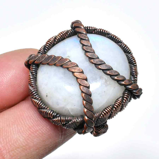 Celestial Glow – Antique Bronze Handwrapped Moonstone Pendant