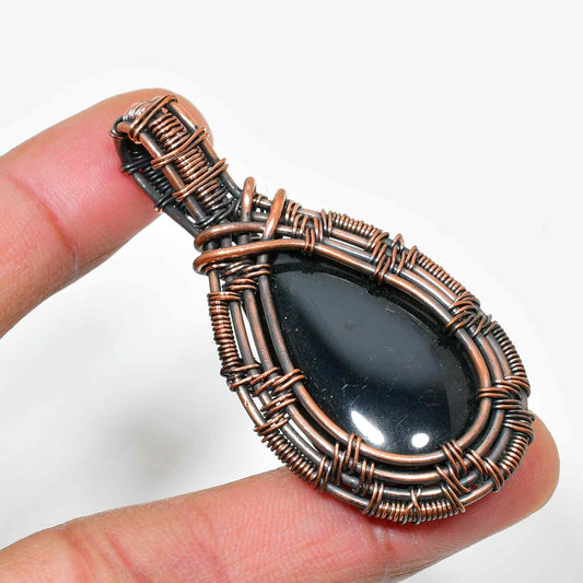 Celestial Shield – Obsidian Copper Pendant