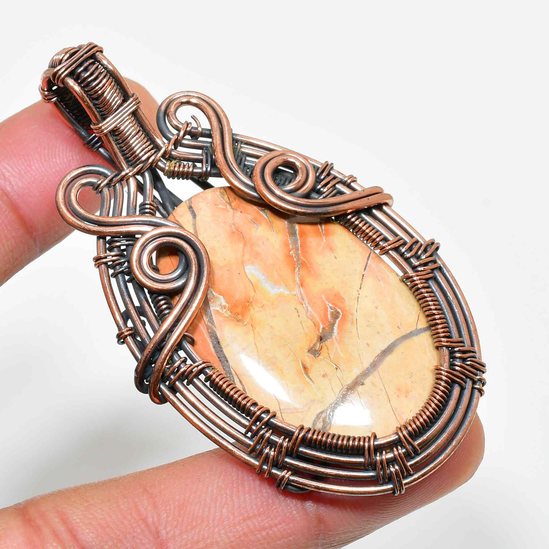 Ember’s Glow – Orange Jasper Copper Pendant