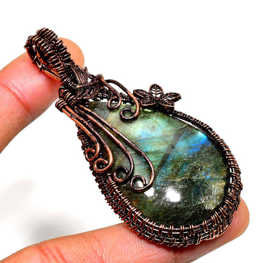 Selene’s Shimmer – Oxidized Copper Labradorite Pendant