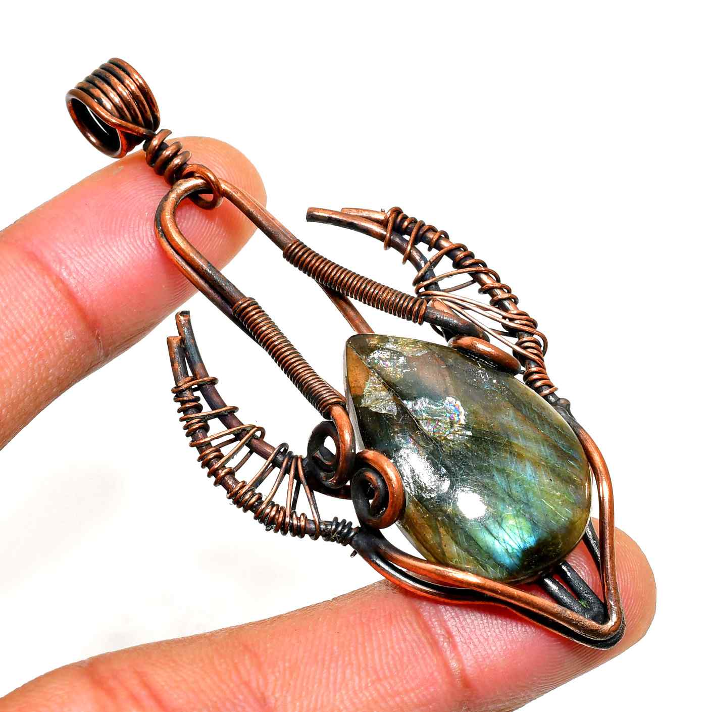 Ethereal Dance – Labradorite Copper Pendant
