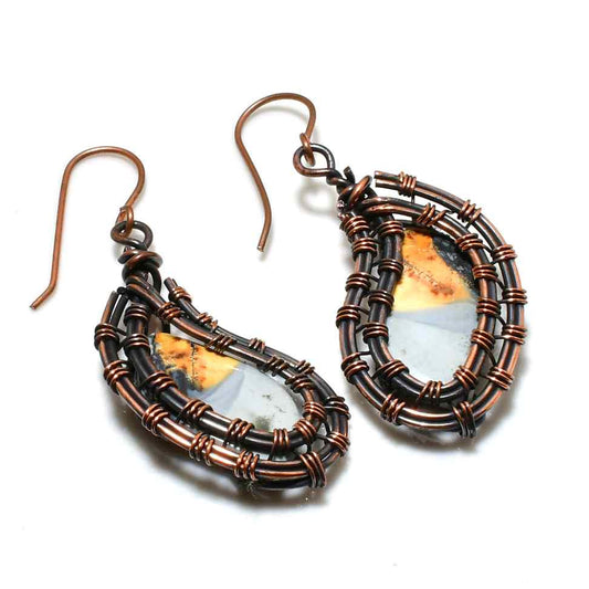 Echoing Harmony – Oxidized Copper & Natural Stone Earrings