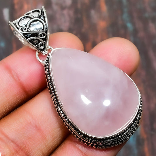 Seraphine’s Heart – Vintage Sterling Silver Rose Quartz Pendant