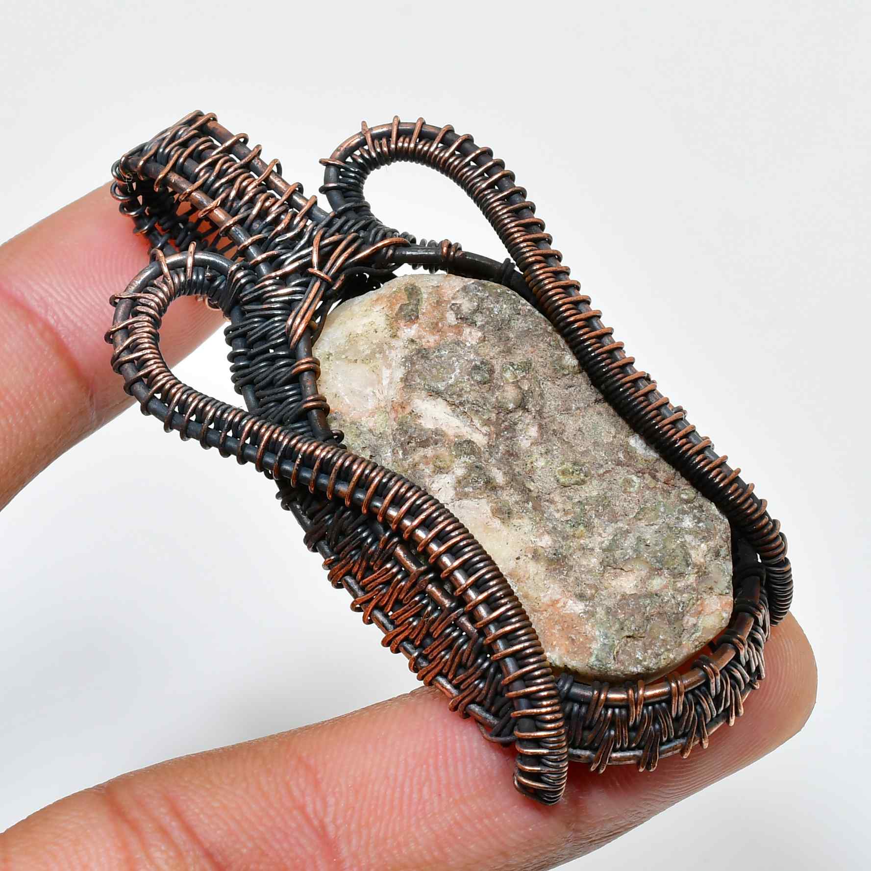 Terra’s Embrace – Natural Stone & Copper Wire Pendant