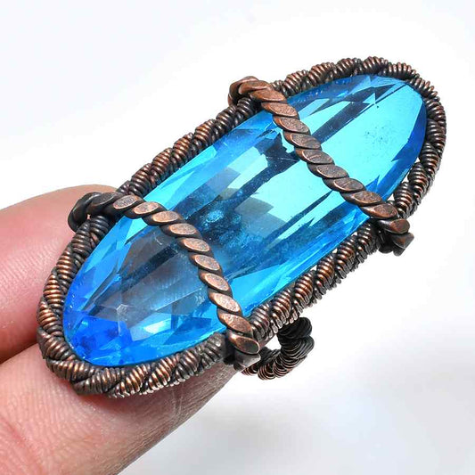 Azure Embrace – Blue Crystal Copper Ring
