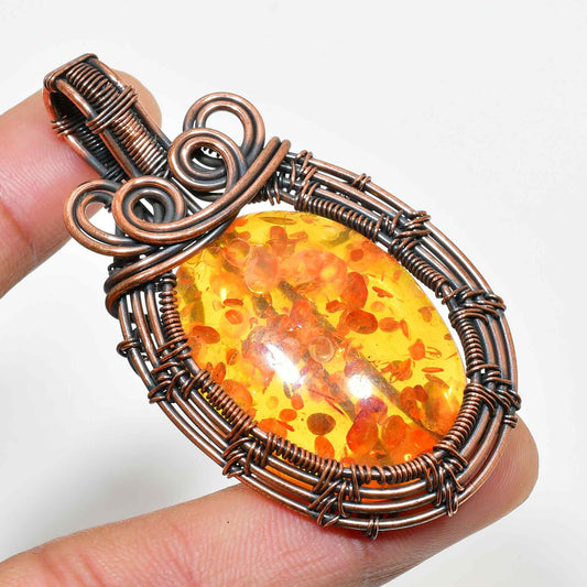 Ember’s Embrace – Amber Copper Pendant