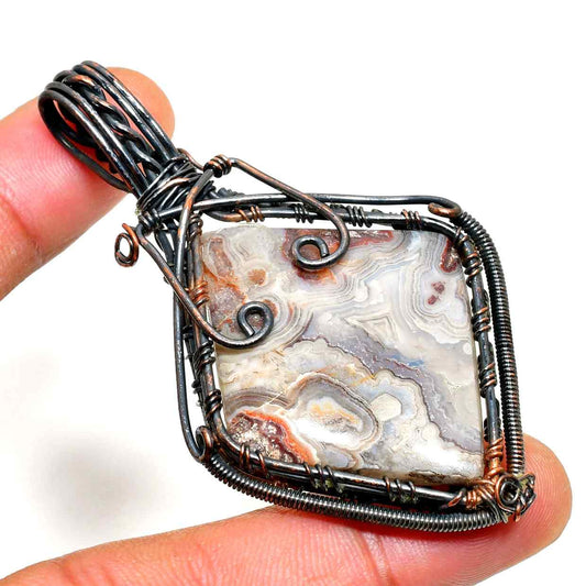 Gaia’s Embrace – Blackened Copper Agate Pendant