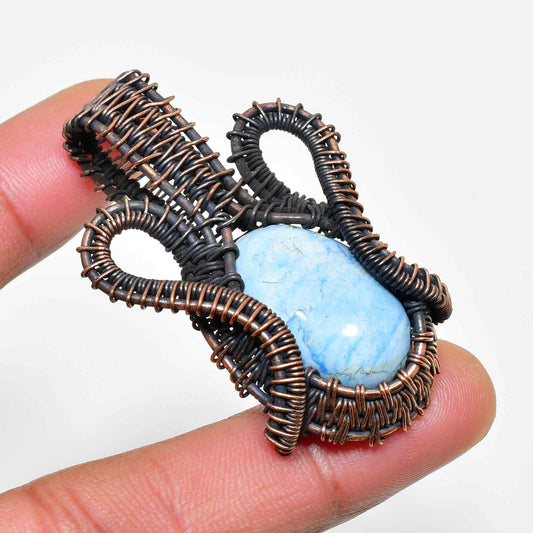 Celestial Embrace – Blue Lace Agate & Copper Pendant